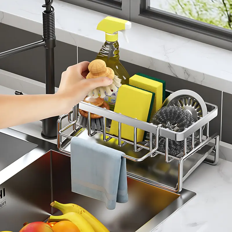 Kitchen Multifunctional Storage Shelf Simple Bright Silver Durable Suitable for Kitchen and Bathroom