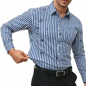 Men's casual striped woven long-sleeved button-down shirt, suitable for business, casual and travel occasions.