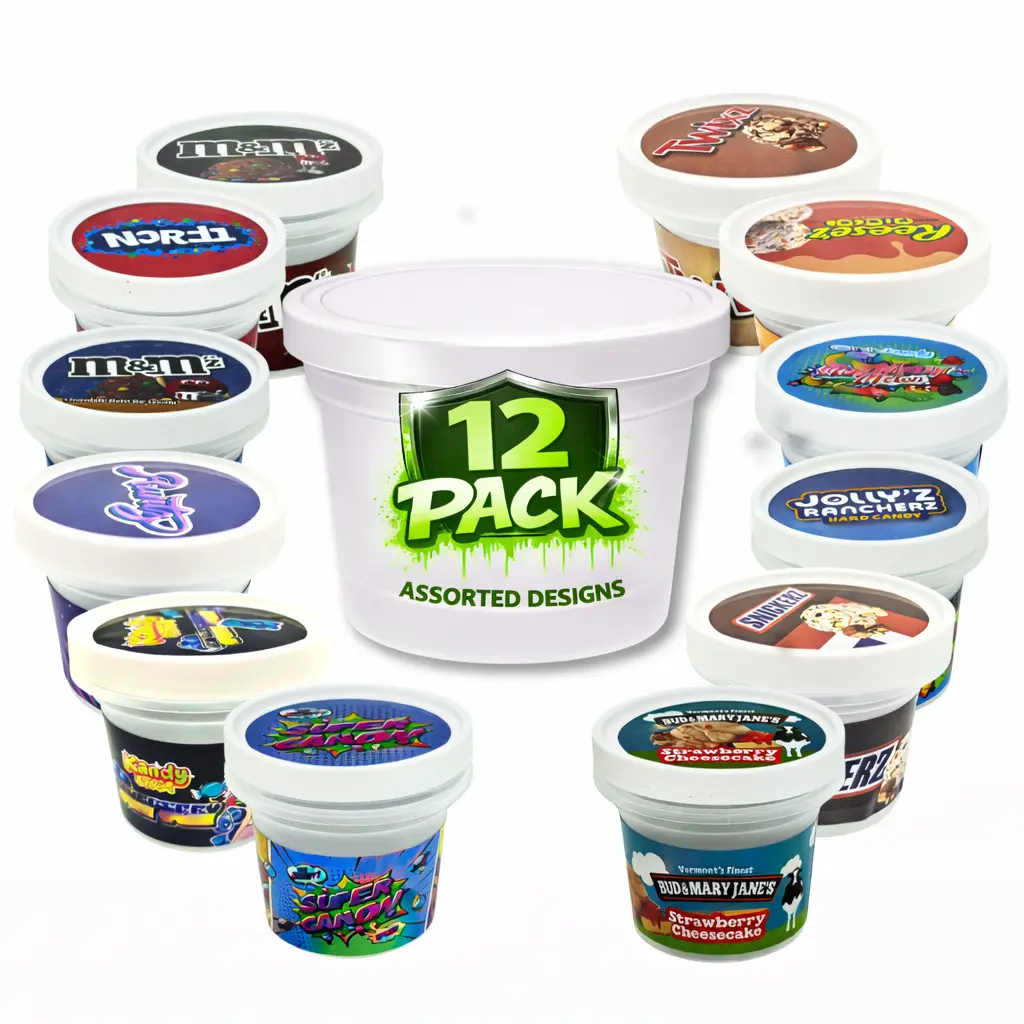 12 Pack Popular Ice Cream Pint Style Plastic Storage Containers With Lids Assorted Random Designs