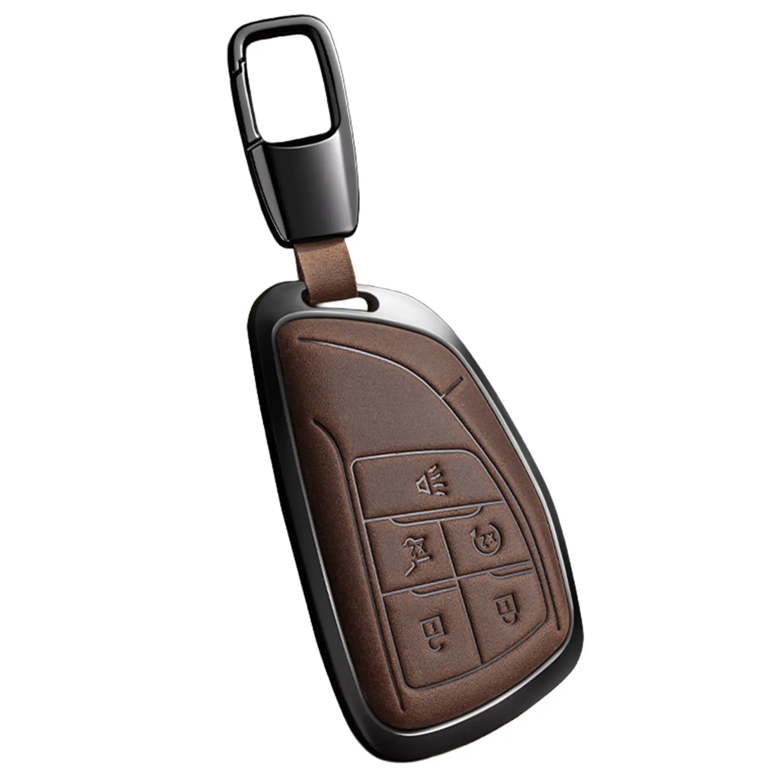 Key Fob Cover for Chevy GMC with Keychain, Silverado Sierra Tahoe Suburban Equinox Traverse Yukon Denali Terrain Buick Envision Premium leather Case (5 Buttons) Truck Accessories dodge charger accessories Car Key Protector