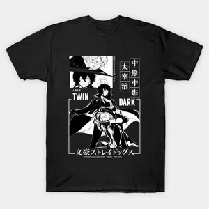 Bungo Stray Dogs Dazzai & Chuya Oversized Tee Double Black Twin Dark Anime Graphic T-Shirt Unisex Streetwear Cotton Top anime luff
