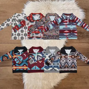 Super Cute & Soft Zipper Pullover Top For Kids or Toddler Boys,Western Rodeo Aztec Print Long-sleeve Sweatshirt Top Cowboys Outdoor Casual Wear