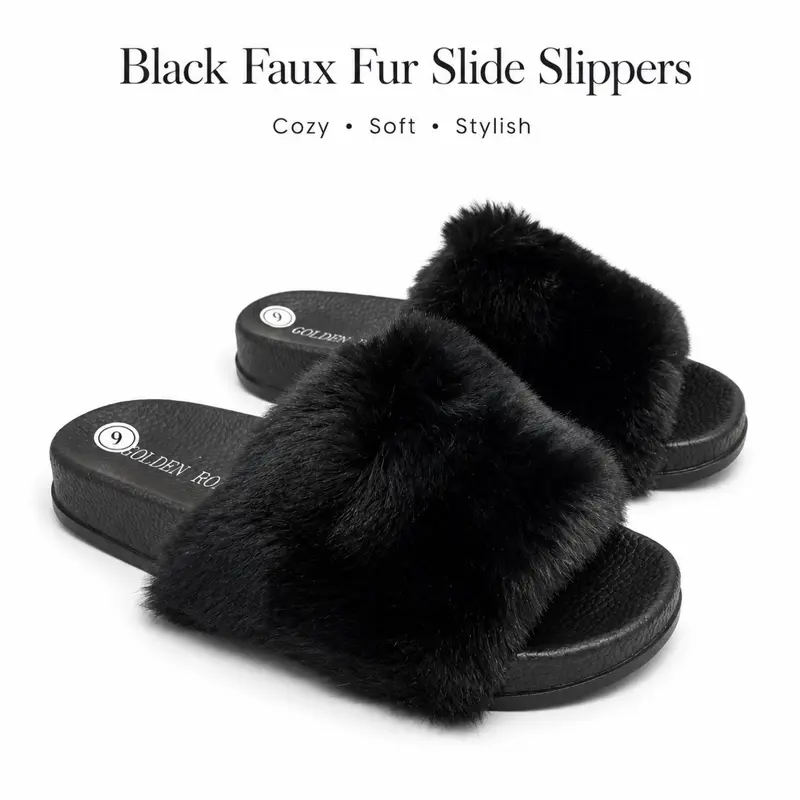 Women's Faux Fur Slide Slippers - Open-Toe, Cute and Cozy Fashion Footwear, Fur Slides for Women for Casual Daily Wear, Slippers For Women