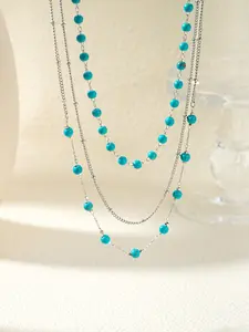 Bohemian Style Three-Layer Turquoise Beaded Necklace Lightweight Vintage Collarbone Chain Simple High-End Jewelry for s