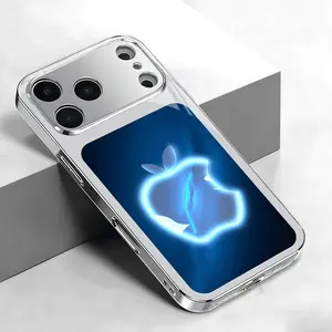 Blue Atmosphere Apple Pattern Electroplated Silver Glass Phone Case with Lens Protection for iPhone 17/17Pro/17Promax/16/16Pro/16ProMax/15/15Plus/15Pro/15ProMax/14/14Plus/14Pro/14ProMax/13/13Pro/13ProMax/12/12Pro/12ProMax/11/11Pro/11ProMax/7/8Plus/XR/Xs/X