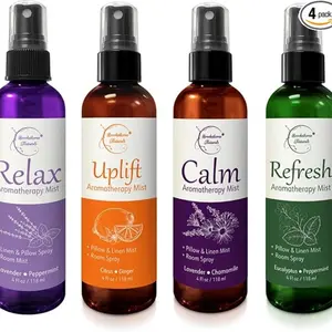 Brookethorne Naturals Aromatherapy Mist Set of 4 – Linen, Room & Pillow Spray with Lavender, Chamomile, Eucalyptus, Peppermint & Citrus.