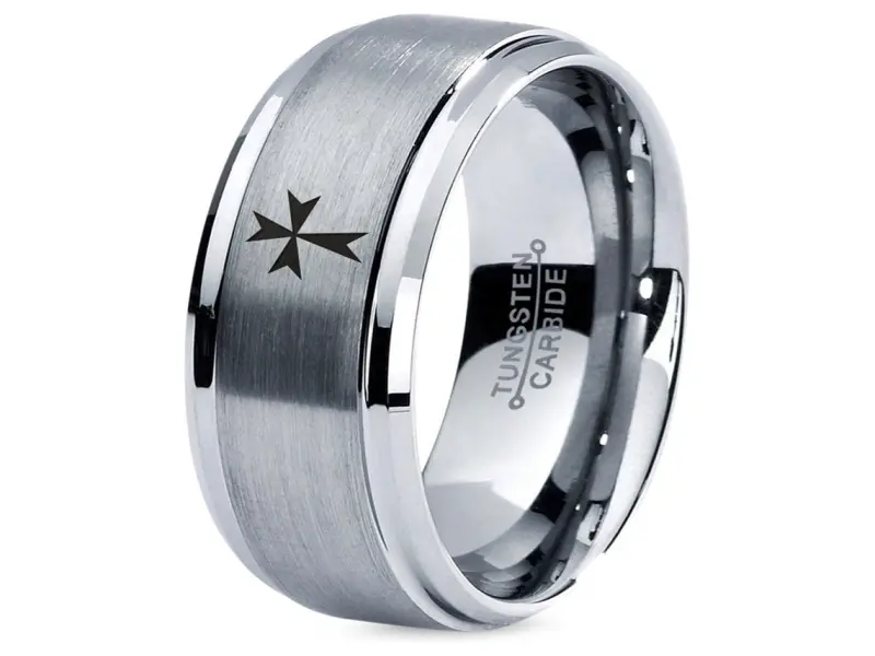 Fancy Holy Cross Ring | Cross Chastity Ring | Black Wedding Rings | Grey Tungsten Ring Brushed | Man Gift Birthday |