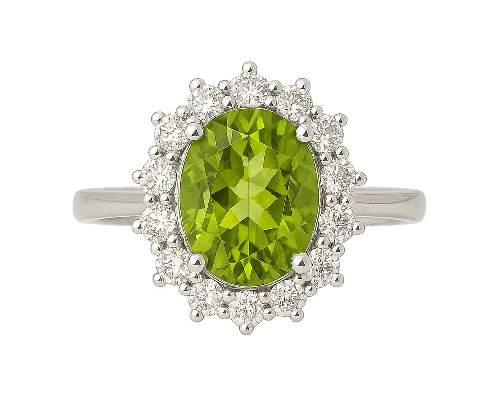 2ct Oval Mint Green Peridot  Silver Statement Ring