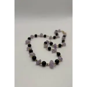 Sweet Rebellion Necklace | Rose Quartz & Black Onyx | Gold-Tone Wire-Wrapped Choker