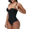 SHAPSHE Women's Seamless Thong Bodysuit Shapewear with Built-In Bra - V-Neck, Cheeky, Elegant, Foldable, Adjustable Strap, Off Shoulder, Black Activewear, Ideal for Valentine's Day, Expandable,sohochic