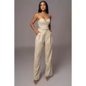 Beige Power Hour High Waist Trousers