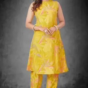 Muslin Silk 2 Piece Set for Women - Red ,blue,yellow with Patterned Design, Versatile Outfit for Various Occasions Womenswear Breathable Chic Coord