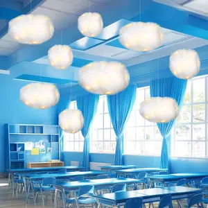 Tatuo 6 Pcs LED Artificial Hanging Clouds for Ceiling Fake Imitation 3D Cloud with 6 Pcs Light Strings Cotton Props Decorations DIY Hanging Ornament for Classroom Wedding Baby Shower Art Stage Room