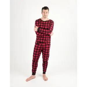 Mens Cotton Red & Black Plaid Pajama Set