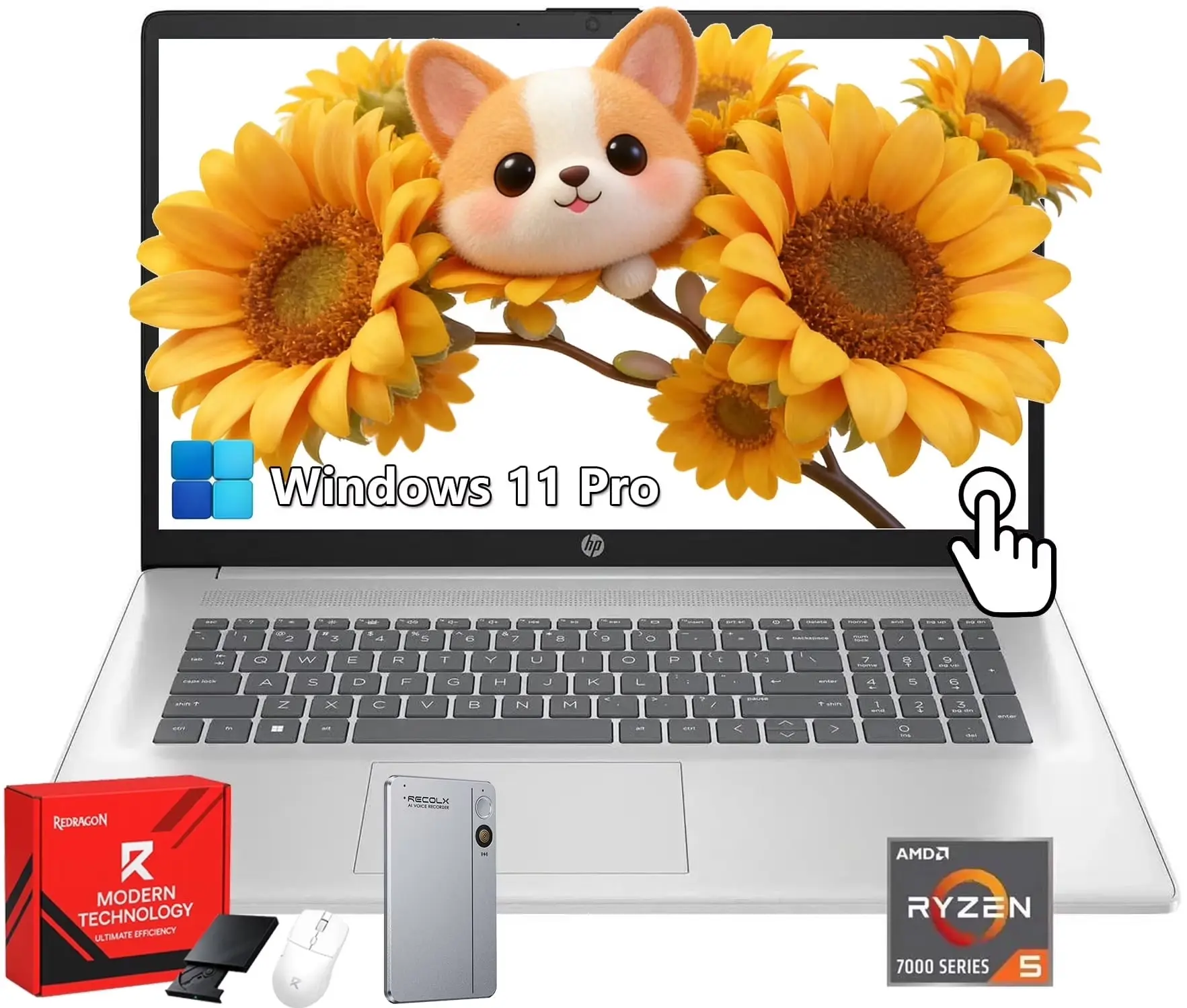 HP 17.3 inch Flagship Touchscreen Laptop, AMD Ryzen 5 7530U, Up to 32GB RAM, Up to 1TB SSD, Windows 11 Pro, 17.3" HD+ BrightView Display, AI-Powered Copilot, Wi-Fi 6