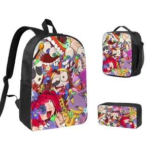 Magical Digital Circus Poster 3-Piece Backpack Set, Durable Backpack with Insulated Lunch Bag and Pencil Case, Suitable for Teenagers, Boys and Girls, Comfortable Travel Backpack, Fan Gift