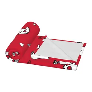 Valentine's Day Throw Blanket – Cute Dog Red Background, Soft Fleece Blanket for Kids or Gift