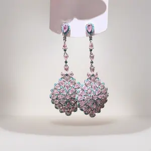 European-style vintage dazzling color-blocking vine flower zircon earrings, light luxury heavy-duty evening full-diamond earrings E50207-EH