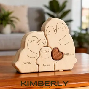 Personalized Penguin Family Puzzle, Custom Home Decor, Family Ornament, Baby Shower Gift, Family of 2-10 Keepsake, Penguin Gift, Nursery Gift