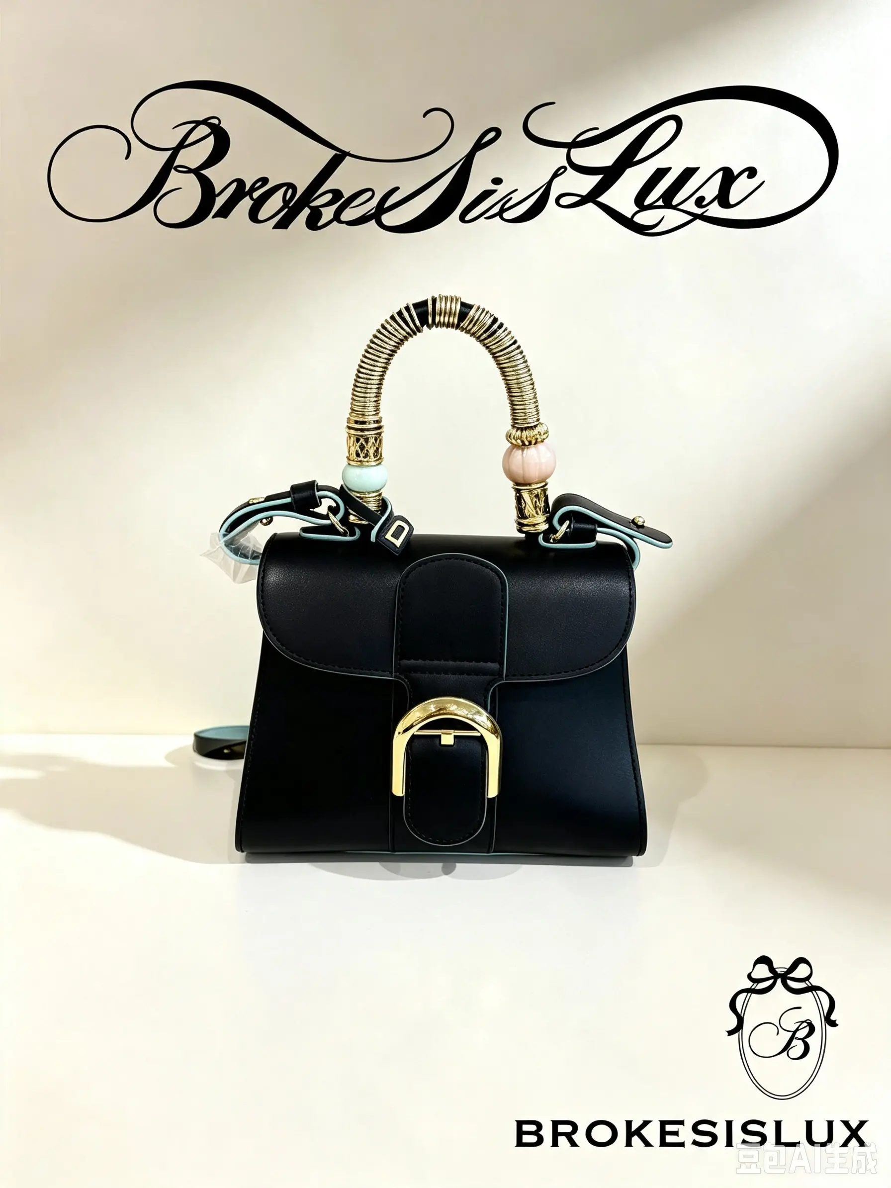 Pre-owned delvaux Brillant Mini Satchel, Black Calfskin with Gem Bead Wrapped Handle