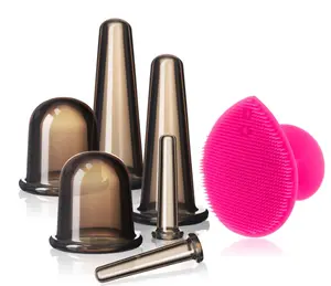 Silicone Facial Cupping Set, Vacuum Massage Cup Kit for Body, Face, Neck, Back, and Eye, 6 Cups and Exfoliating Brush(Black)
