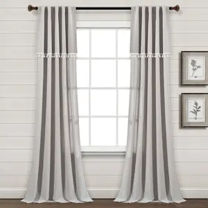 Lush Decor Ivy Tassel Faux Linen Window Curtain Panels 52X84 Set - 2 Panels, faux linen fabric, 3-inch Back Tab Rod Pocket, Elegant Neutral Design