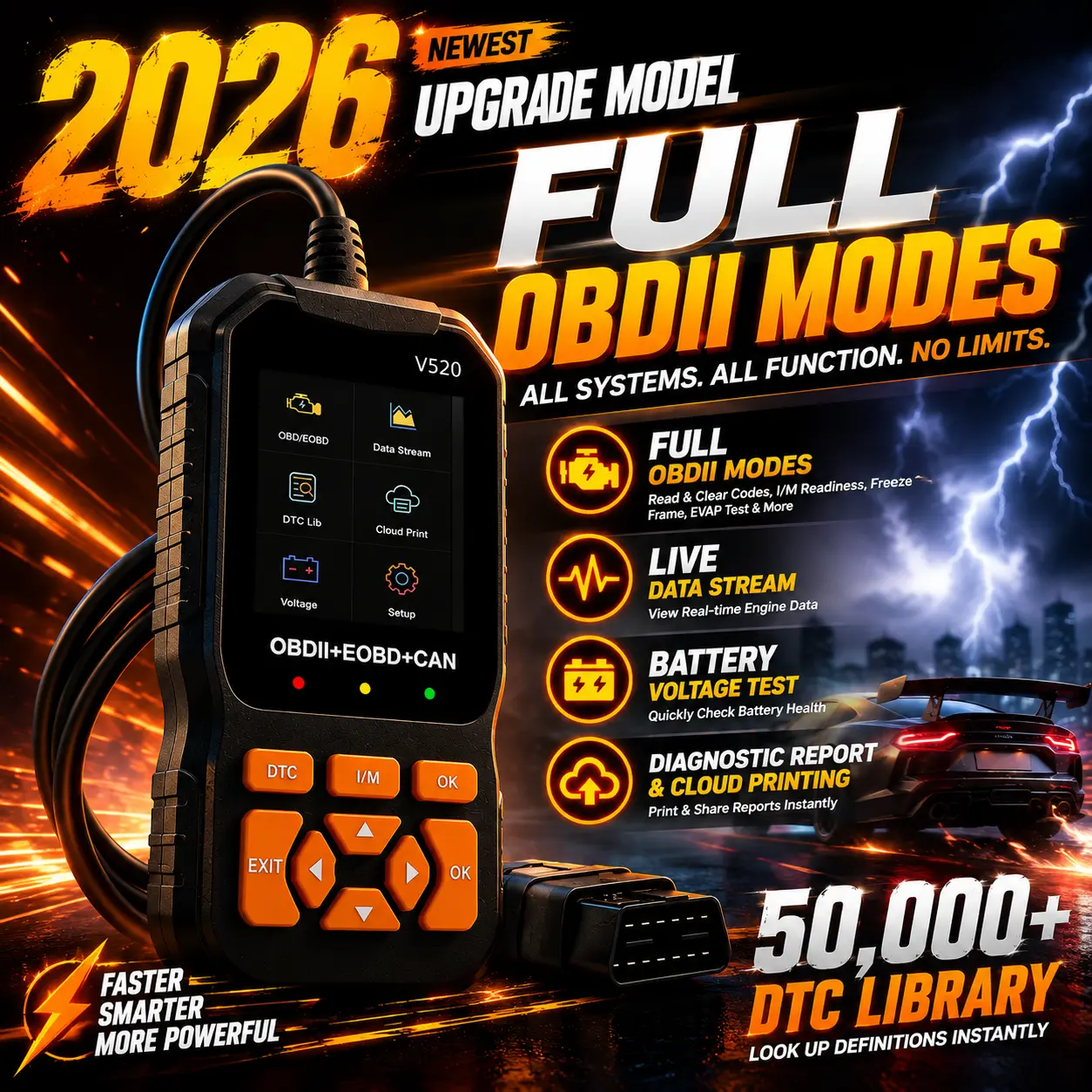 OBD2 Scanner Live Data Professional Mechanic OBDII Diagnostic Code Reader Tool For Check Engine Light Cloud Printing Daul UI Mode #Summervibes
