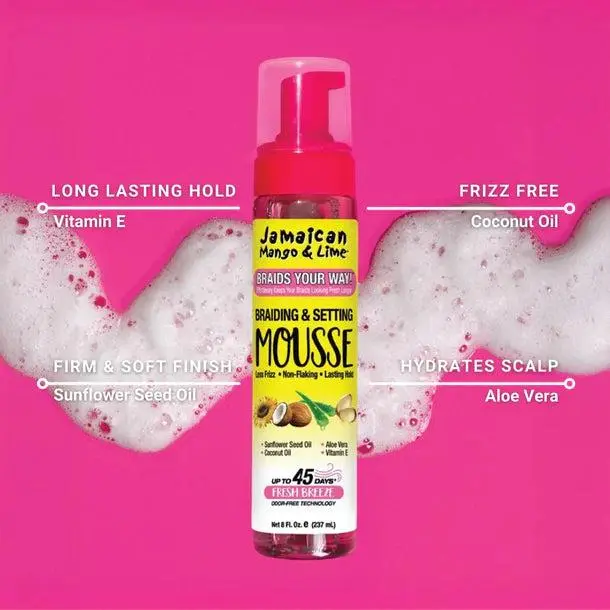 Braids Your Way Extreme Hold Hair Mousse for Frizz Control, Long-Lasting Hold & Style, Moisturizing Haircare, 8 oz