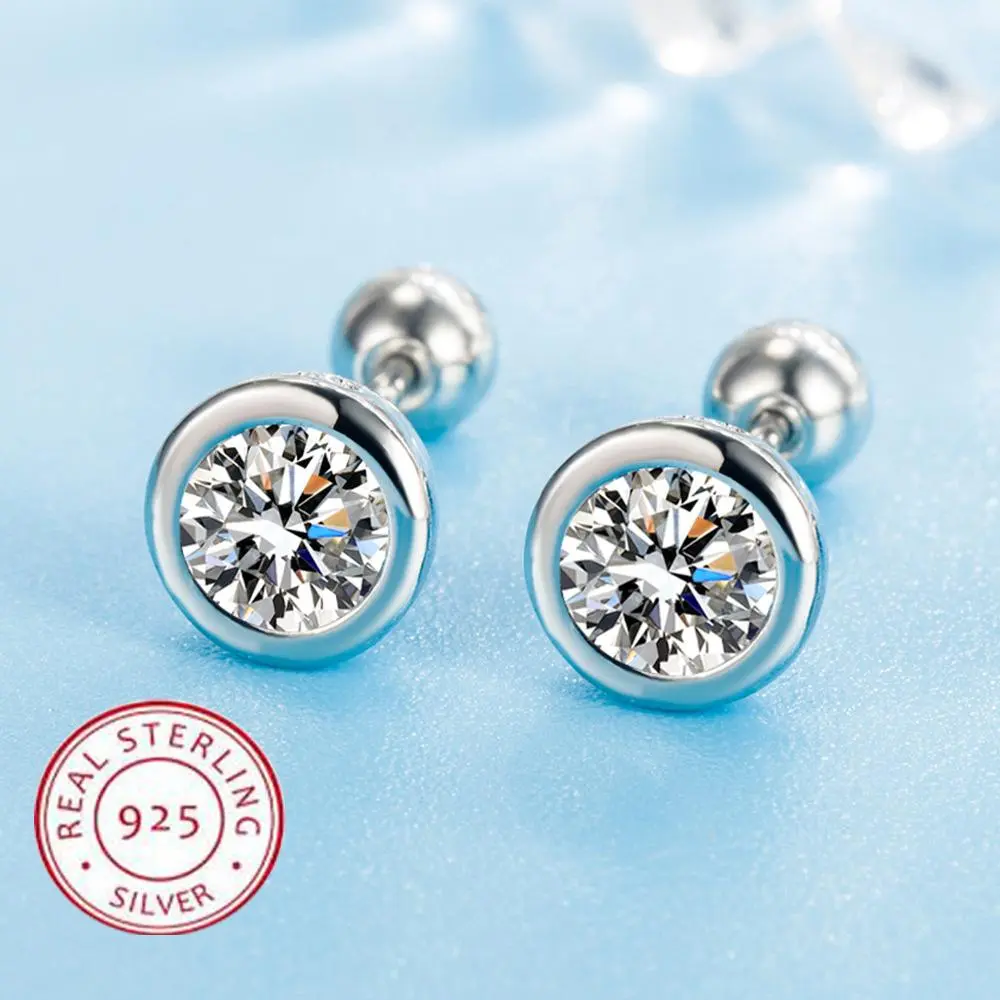Crystal Zircon Real 925 Sterling Silver Earrings Channel Cubic Zirconia Silver Stud Earrings for Women Sterling Silver Jewelry