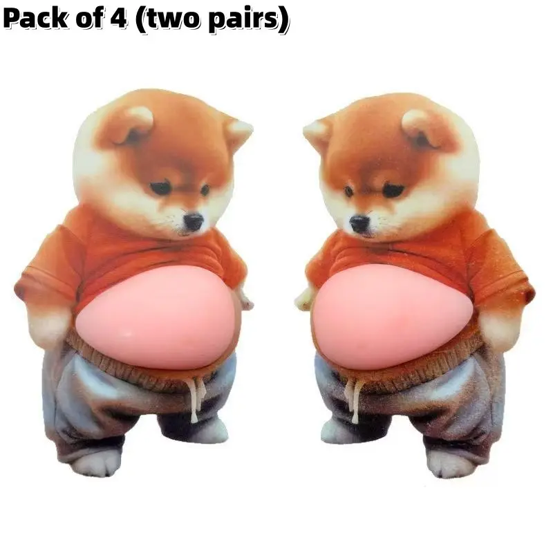 Two Pairs Fun Cat Dog Anti-Collision Stickers, Cute Plush Pet Stickers, Funny 3D Stickers, Lucky Cat Squeeze Stickers