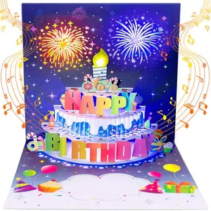 UPGRADED Blowable Birthday Cards 3D Pop Up Fireworks Cake Light and Music Happy Birthday Card Gifts for Women Men Mom Kids