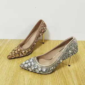 Women's Rhinestone Pointed-Toe Stiletto Pumps - 10cm High Heels, Delicate Diamond Adornments, Sleek Silhouette, Ideal for Banquets, Evenings