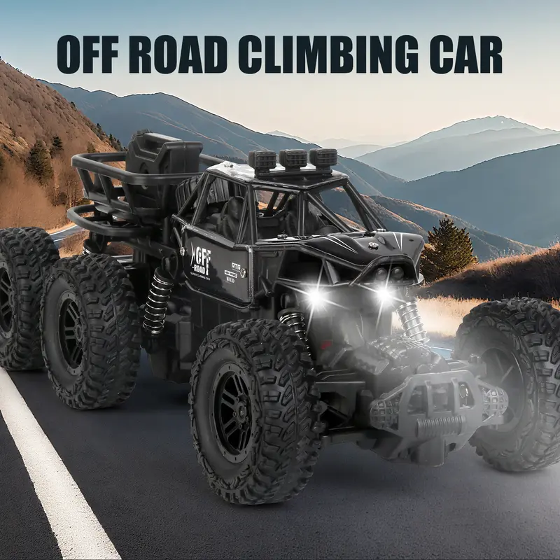 Rechargeable 4WD RC Car - Remote Control Truck, 4WD System, 880g, 28×18×10cm, Sand/Grass Grip, All-Terrain Play, Military-Grade Alloy Shell, LED Headlight Beam, Spare Tire, Compact Size, Tutorial Video, Halloween/Birthday Gift for Little Children