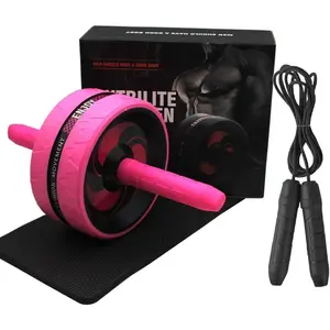 Ab Roller Wheel for Abs Workout - Complete Home Gym Set with AB Wheel Roller, Knee Mat, and Jump Rope (Pink)