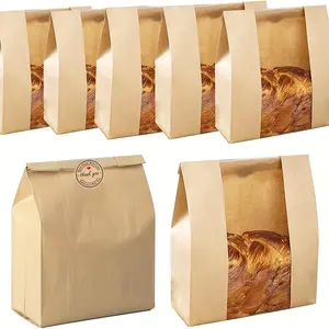 100/150/200 PCS Large Paper Bread Bags, 13.7 x 8.2 x 3.5 Inches Bakery Bags with Window, Homemade Bread Loaf Bags with Seal Stickers, Baking Supplies Bakeware Utensils
