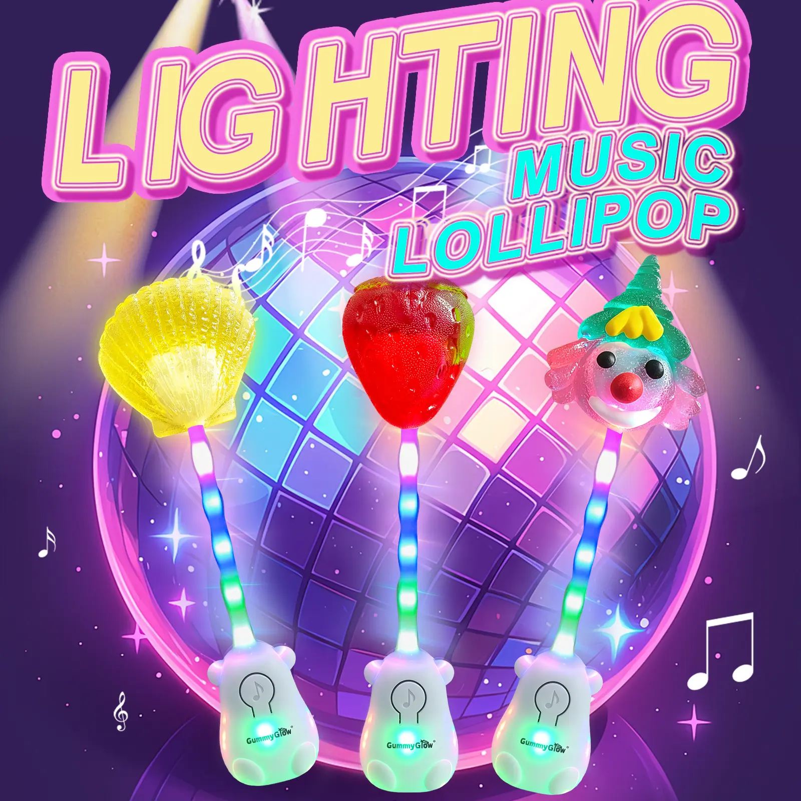 Colorful Light Music Lollipop | Music + Light Dual Modes | Bone Conduction Technology | Halal Certified | Sugar Free Candy | Strawberry / Peach / Lemon 3 Fruit Flavors | Strawberry / Clown / Shell 3 Shapes | Glowing Lollipop #DealsForYouDays