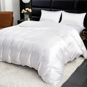 Solid Color Satin Bedding Set, 1 Count Duvet Cover & 2 Counts Pillowcases without Filler, Soft Comfortable Bedding Set for Home Bedroom, Silky Satin Bedding