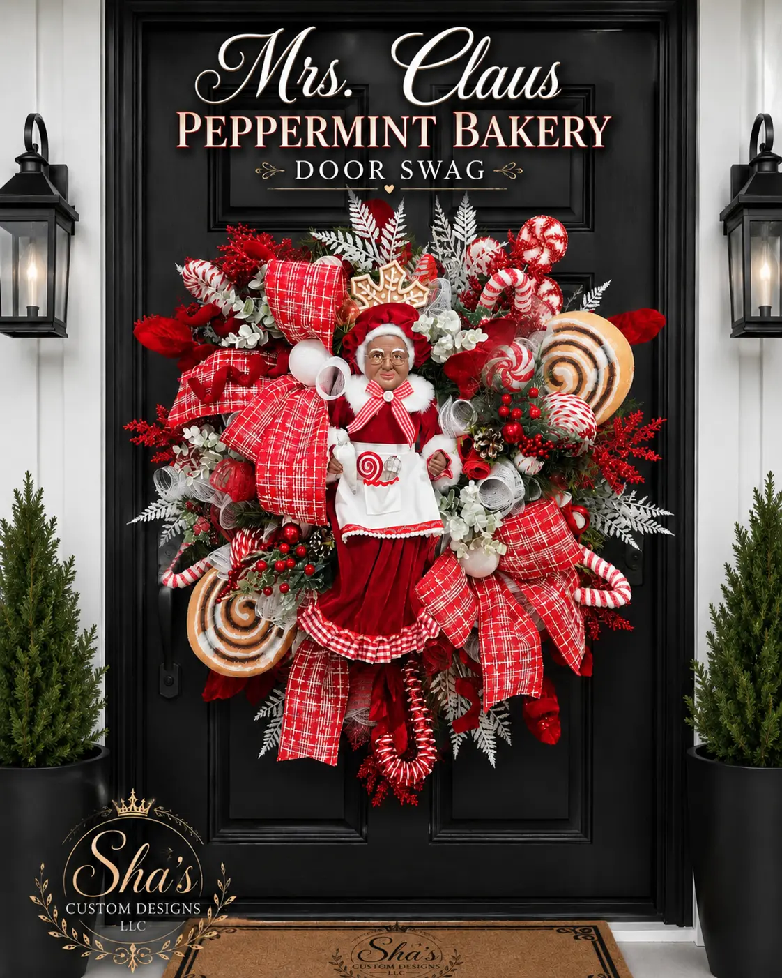 Mrs. Claus Peppermint Bakery Door Wreath