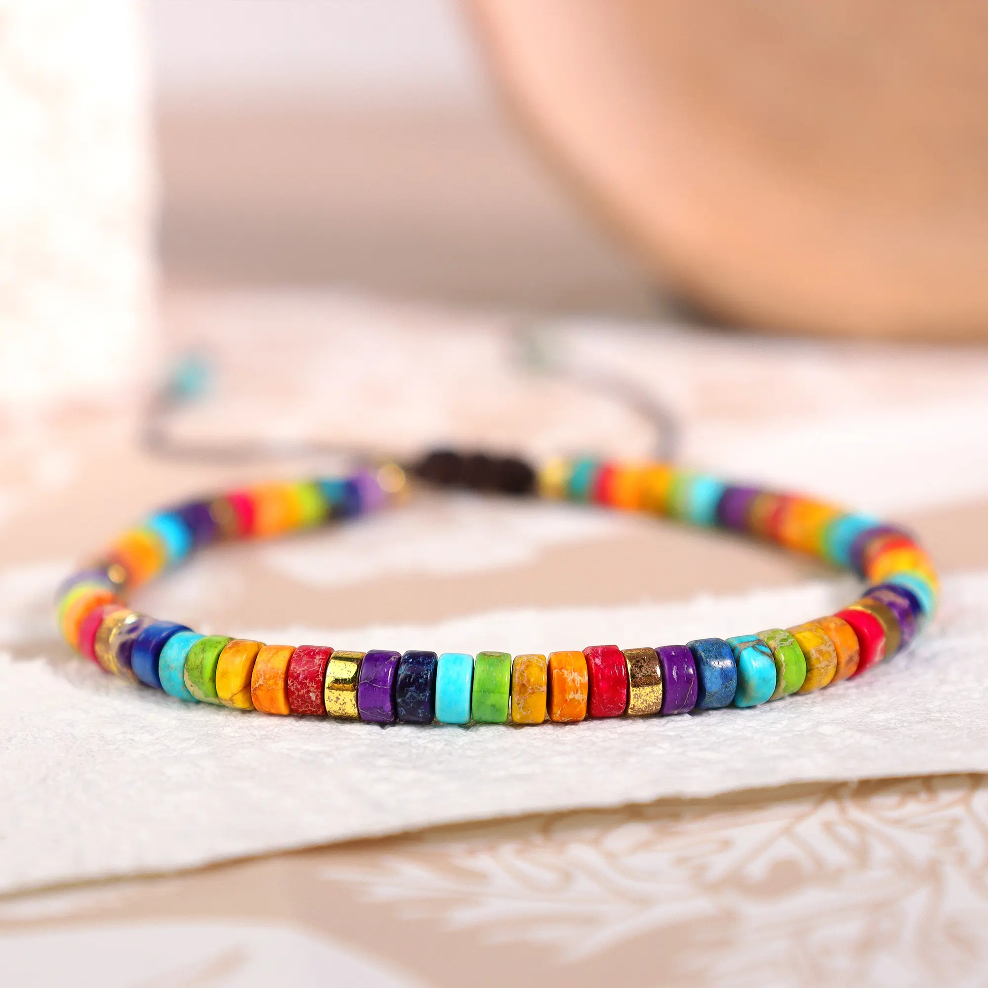Rainbow Colorful Sea Sediment Crystal Beads Handmade Adjustable Bracelet for Women, Healing Bracelet, Christmas birthday Valentine's Day Gift