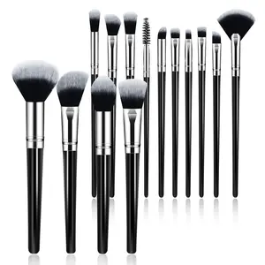 14PCS Makeup Brush Set – Premium Synthetic Travel Brushes for Foundation, Concealer, Blush & Eyeshadow (Black)