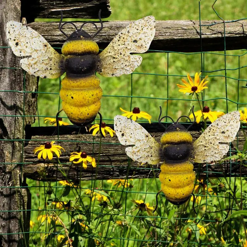 Bee Design Wall Hanging Decor, 1 Set Rustic Metal Bee Wall Art, Wall Sculpture for Garden, Yard, Wedding, Party & Home Decoration, Garden Accessories