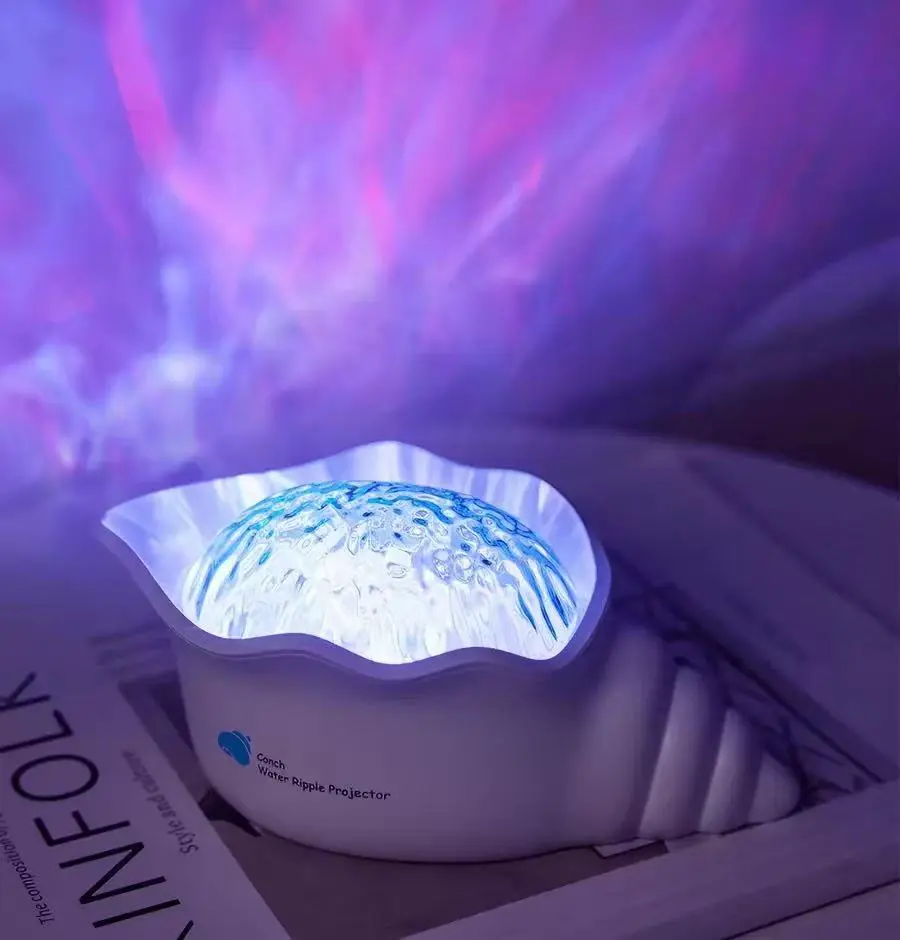 LED Conch Ocean Wave Projector Lamp - Lightweight Seashell Night Light with Water Ripple Effect, White Noise, Mood Lighting for Bedroom Relaxation & Gifting to Reduce Stress & Create Peaceful Sleep Environment