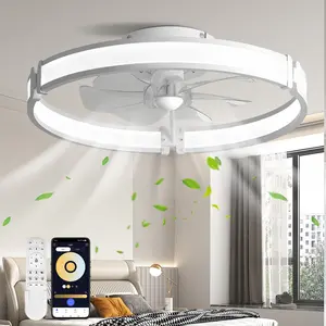 BAYSQUIRREL Ceiling Fans with Lights and Remote, Dimmable & Bladeless, 6 Speeds Reversible, Modern Low Profile Fan for Living Room Led Floor Lamp