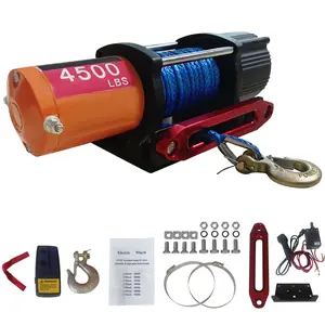 4500LBS Rope Winch for ATV UTV with Base Plate & Fairlead 12V Electric Winch with Nylon Rope IP67 Waterproof 5000LBS Actual Pull 6-Ton Off-Road Recovery