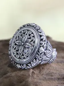 Fashion Hollow-out Flower Design Alloy Signet Rings, Punk Statement Vintage Rings Jewelry for Party, Daily Clothing Decor for Girl Women Men