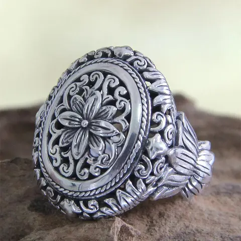 Fashion Hollow-out Flower Design Alloy Signet Rings, Punk Statement Vintage Costume Jewelry Rings for Party, Daily Clothing Decor for Girl Women Men
