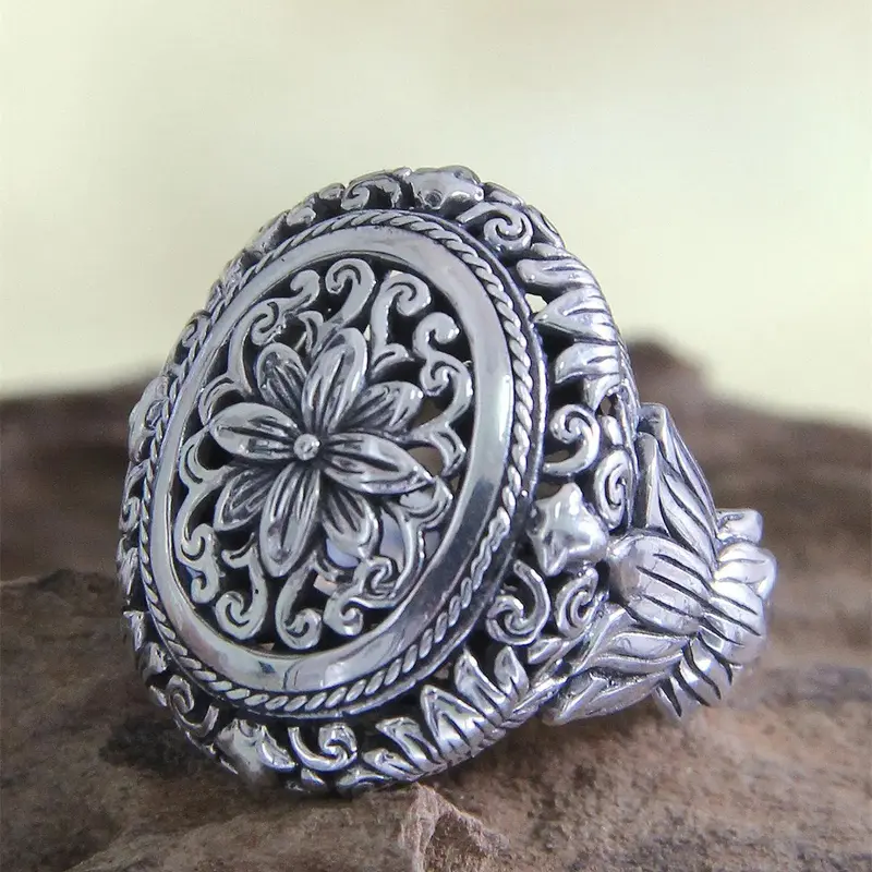 Fashion Hollow-out Flower Design Alloy Signet Rings, Punk Statement Vintage Costume Jewelry Rings for Party, Daily Clothing Decor for Girl Women Men