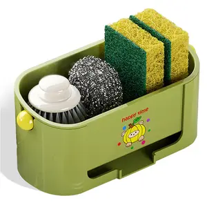 Kitchen Sink Organizer Rack, Dish Drying Organiser, Liquid Soap Dispenser & Sponge Holder Integrated Design, Practical Kitchen Storage & Decor Accessories