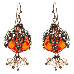 Bold Fashion Crystal Rhinestone Brassy Antique Cluster Ball Earrings E843 Red