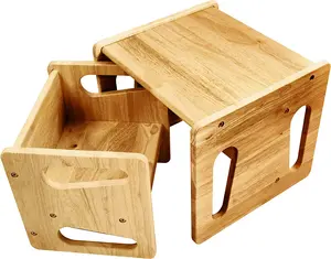 Montessori Weaning Table and Chair Set - Solid Wooded Toddler Table - Cube Chairs for Toddlers - Real Hardwood - Kids Montessori Furniture